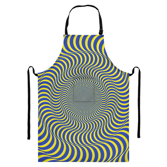 Blue And Yellow Illusory Motion Print Bib Apron With Pocket