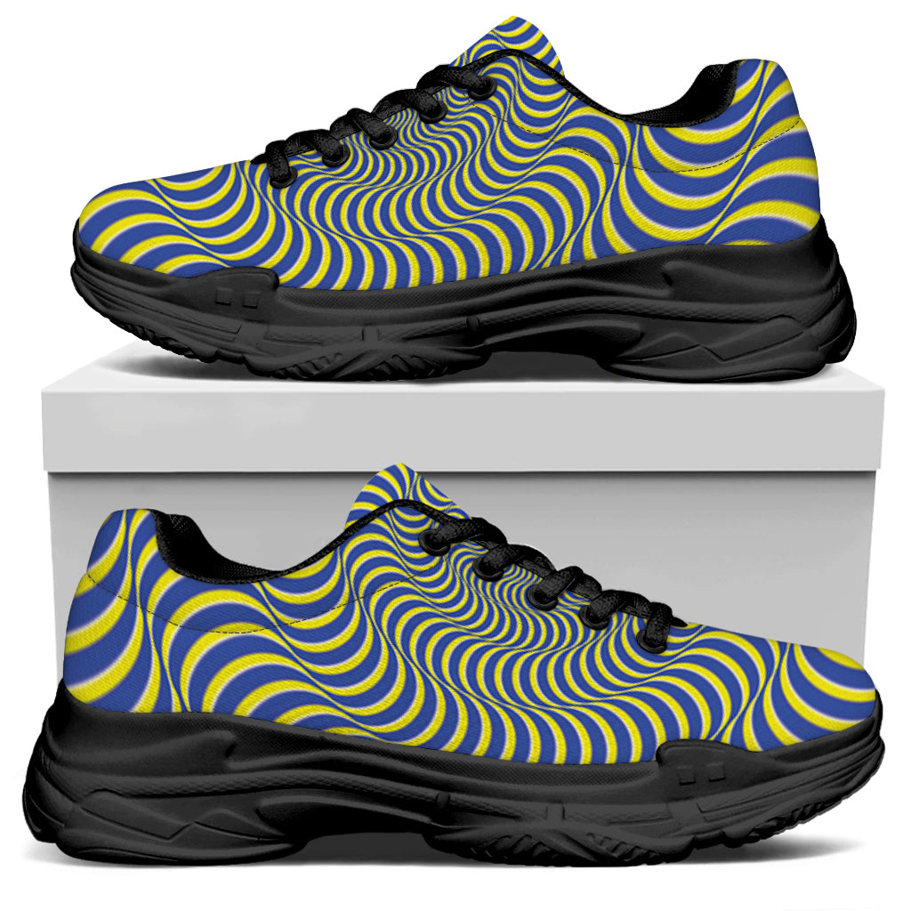 Blue And Yellow Illusory Motion Print Black Chunky Shoes