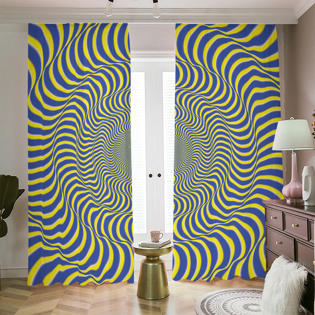 Blue And Yellow Illusory Motion Print Blackout Pencil Pleat Curtains