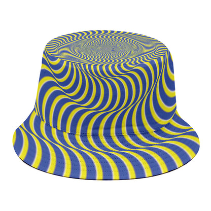 Blue And Yellow Illusory Motion Print Bucket Hat