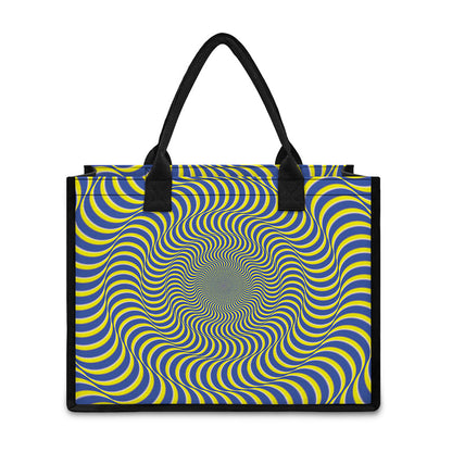Blue And Yellow Illusory Motion Print Canvas Tote Bag