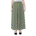 Blue And Yellow Illusory Motion Print Chiffon Maxi Skirt