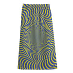 Blue And Yellow Illusory Motion Print Cotton Front Slit Maxi Skirt