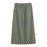Blue And Yellow Illusory Motion Print Cotton Front Slit Maxi Skirt