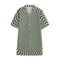 Blue And Yellow Illusory Motion Print Cotton Hawaiian Shirt