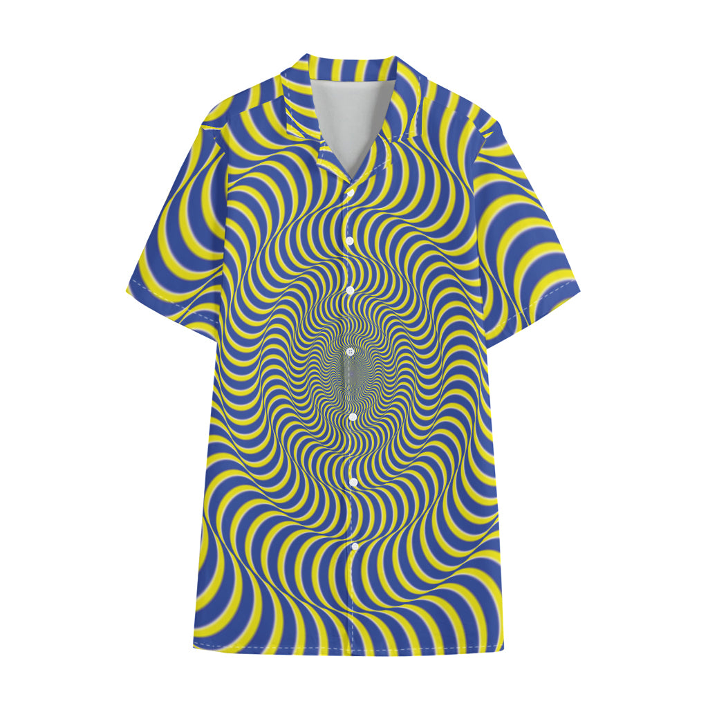 Blue And Yellow Illusory Motion Print Cotton Hawaiian Shirt