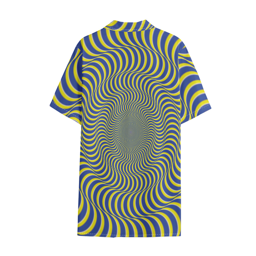 Blue And Yellow Illusory Motion Print Cotton Hawaiian Shirt