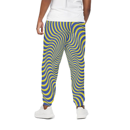 Blue And Yellow Illusory Motion Print Cotton Pants