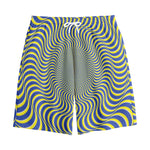 Blue And Yellow Illusory Motion Print Cotton Shorts