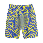 Blue And Yellow Illusory Motion Print Cotton Shorts