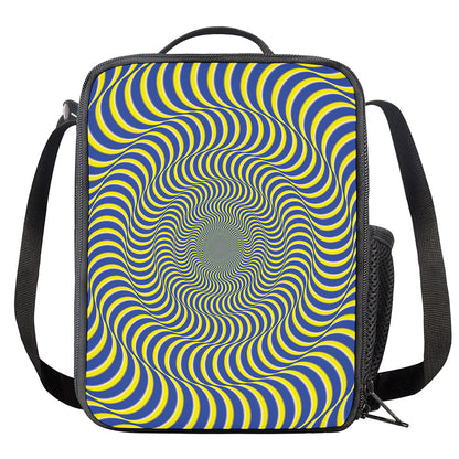 Blue And Yellow Illusory Motion Print Crossbody Lunch Bag