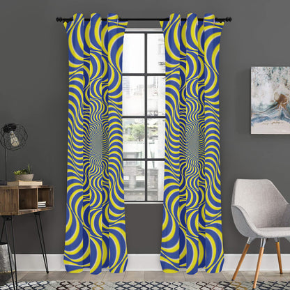 Blue And Yellow Illusory Motion Print Curtain