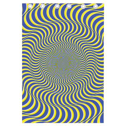 Blue And Yellow Illusory Motion Print Curtain