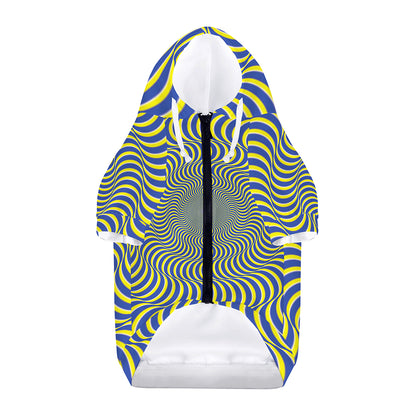 Blue And Yellow Illusory Motion Print Dog Zip Up Hoodie