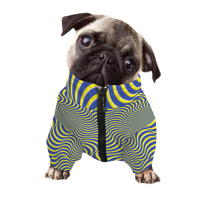 Blue And Yellow Illusory Motion Print Dog Zip Up Jacket