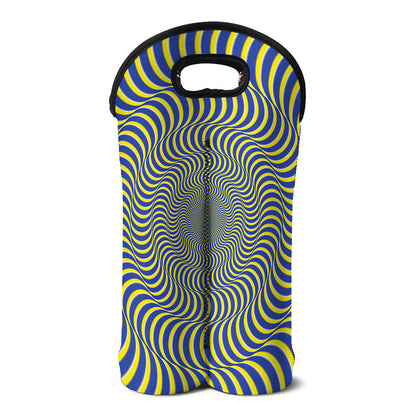 Blue And Yellow Illusory Motion Print Double Neoprene Wine Tote