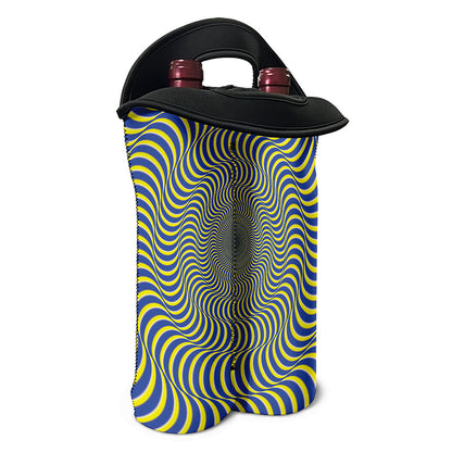 Blue And Yellow Illusory Motion Print Double Neoprene Wine Tote
