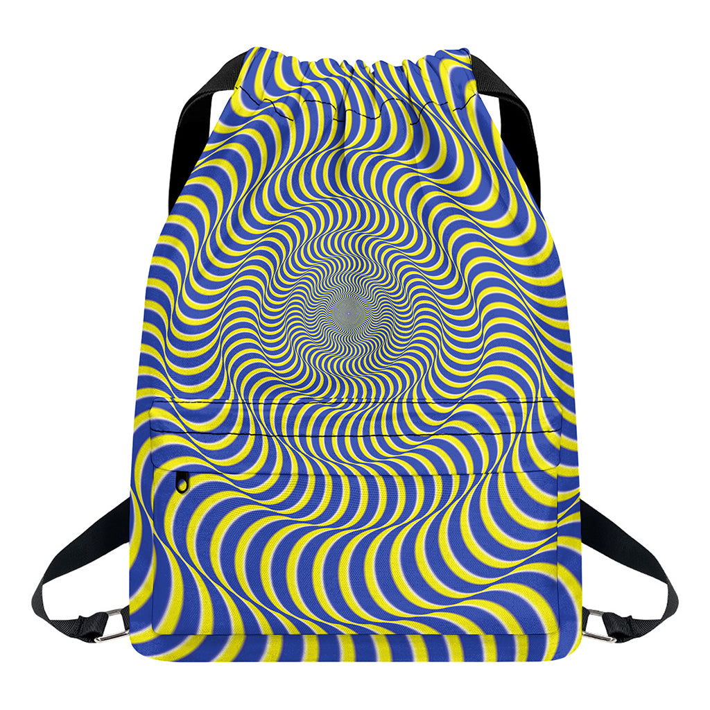 Blue And Yellow Illusory Motion Print Drawstring Backpack