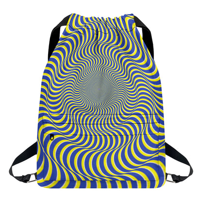 Blue And Yellow Illusory Motion Print Drawstring Backpack