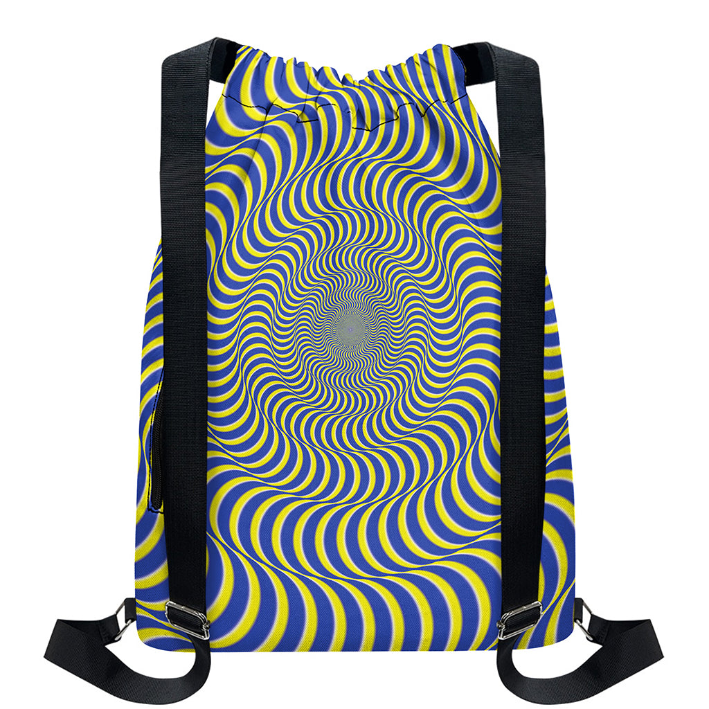 Blue And Yellow Illusory Motion Print Drawstring Backpack