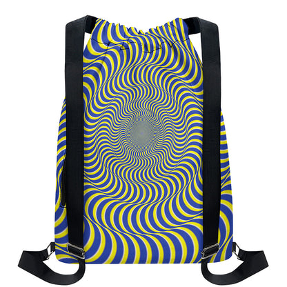 Blue And Yellow Illusory Motion Print Drawstring Backpack