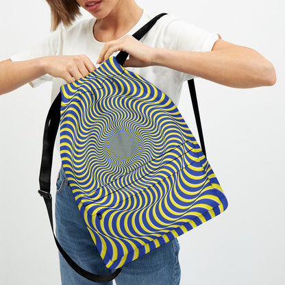 Blue And Yellow Illusory Motion Print Drawstring Backpack