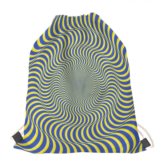 Blue And Yellow Illusory Motion Print Drawstring Bag
