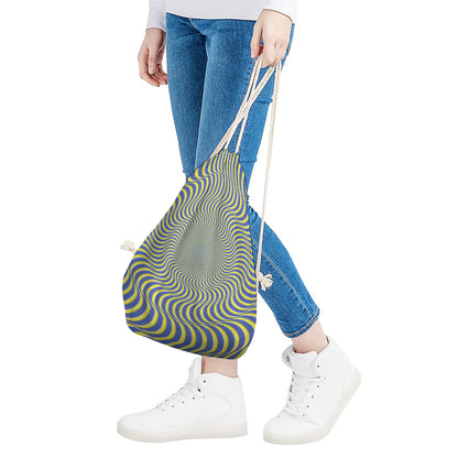 Blue And Yellow Illusory Motion Print Drawstring Bag