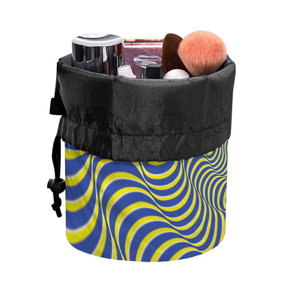 Blue And Yellow Illusory Motion Print Drawstring Makeup Bag