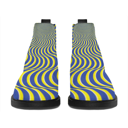 Blue And Yellow Illusory Motion Print Flat Ankle Boots