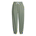Blue And Yellow Illusory Motion Print Fleece Lined Knit Pants