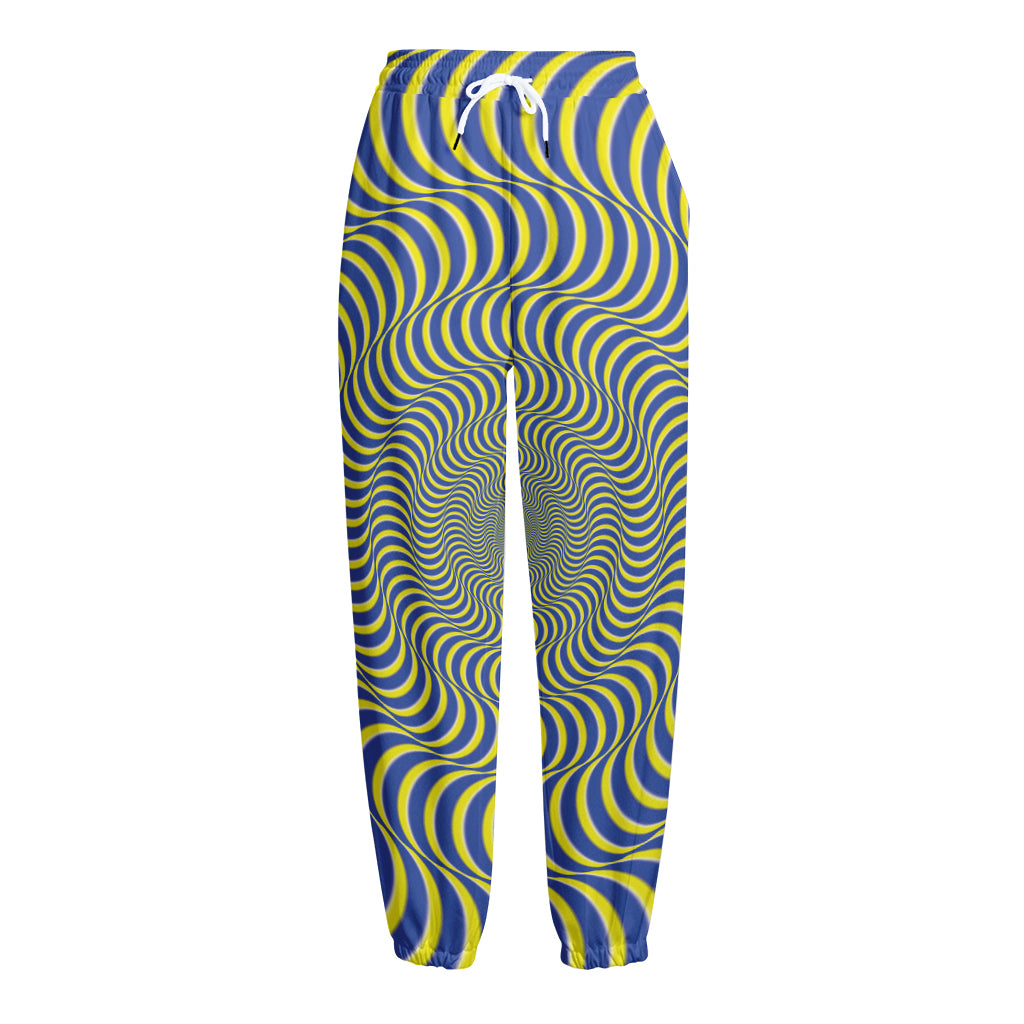 Blue And Yellow Illusory Motion Print Fleece Lined Knit Pants