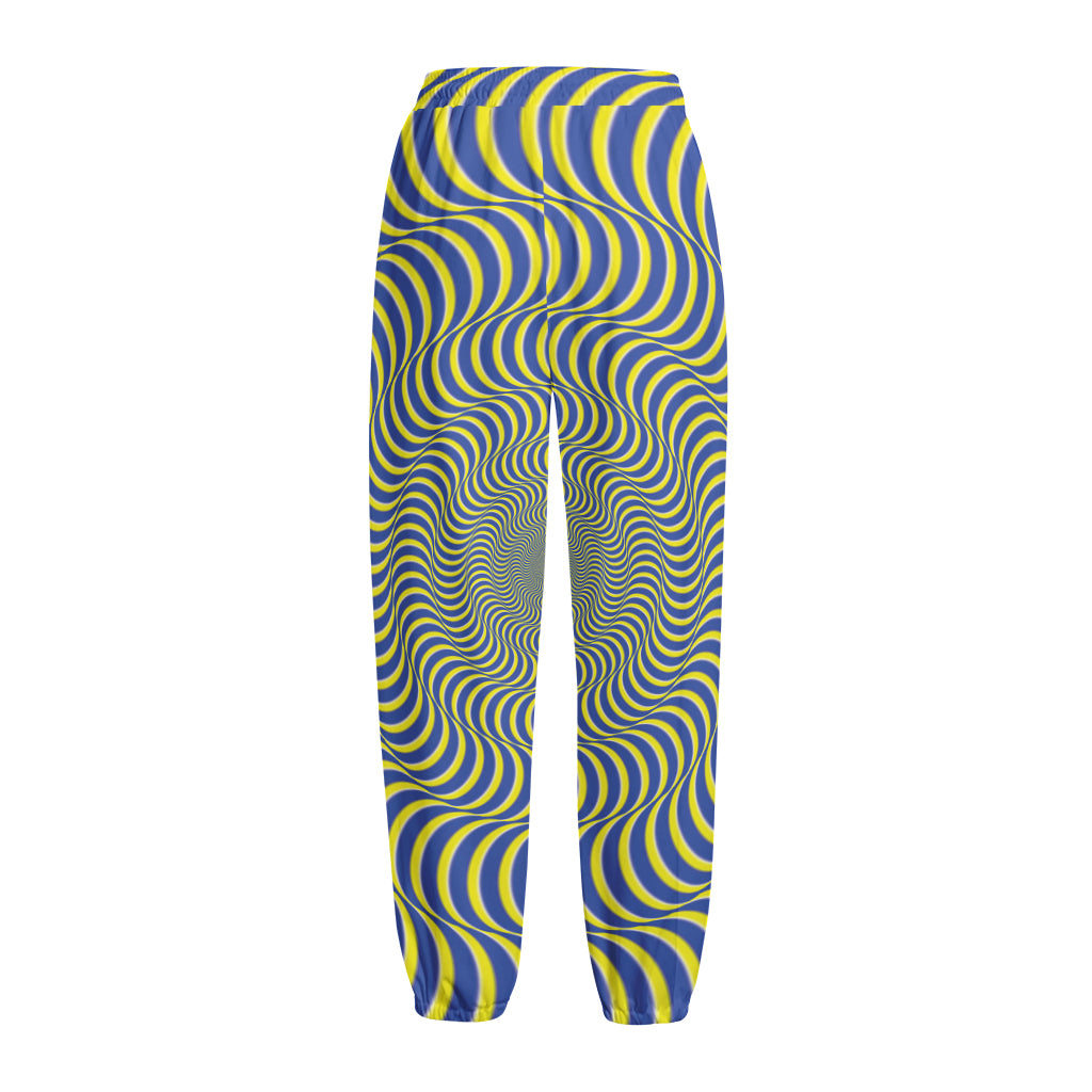Blue And Yellow Illusory Motion Print Fleece Lined Knit Pants