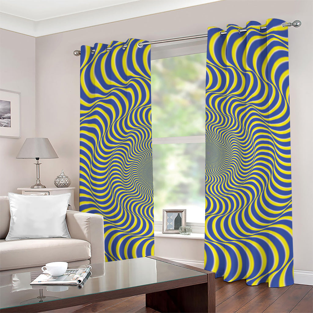 Blue And Yellow Illusory Motion Print Grommet Curtains
