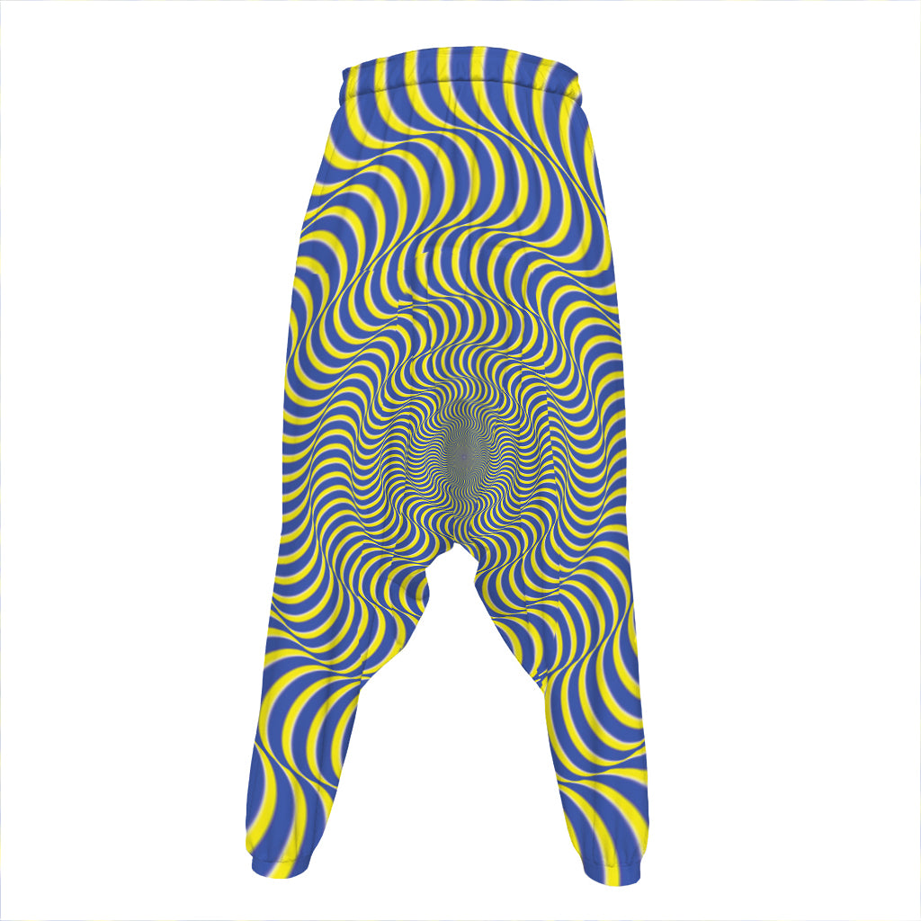 Blue And Yellow Illusory Motion Print Hammer Pants