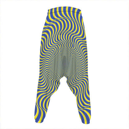 Blue And Yellow Illusory Motion Print Hammer Pants
