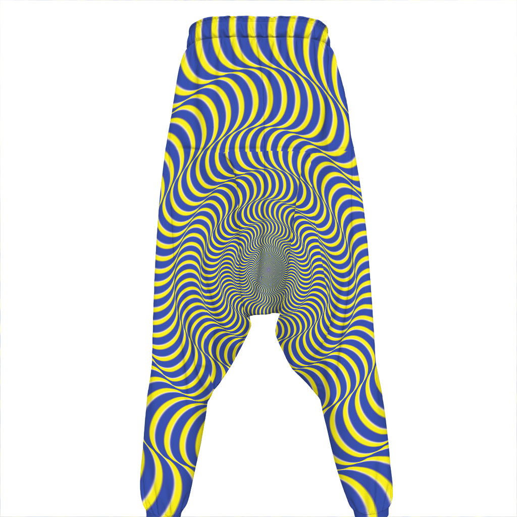 Blue And Yellow Illusory Motion Print Hammer Pants