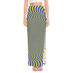 Blue And Yellow Illusory Motion Print High Slit Maxi Skirt