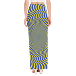 Blue And Yellow Illusory Motion Print High Slit Maxi Skirt