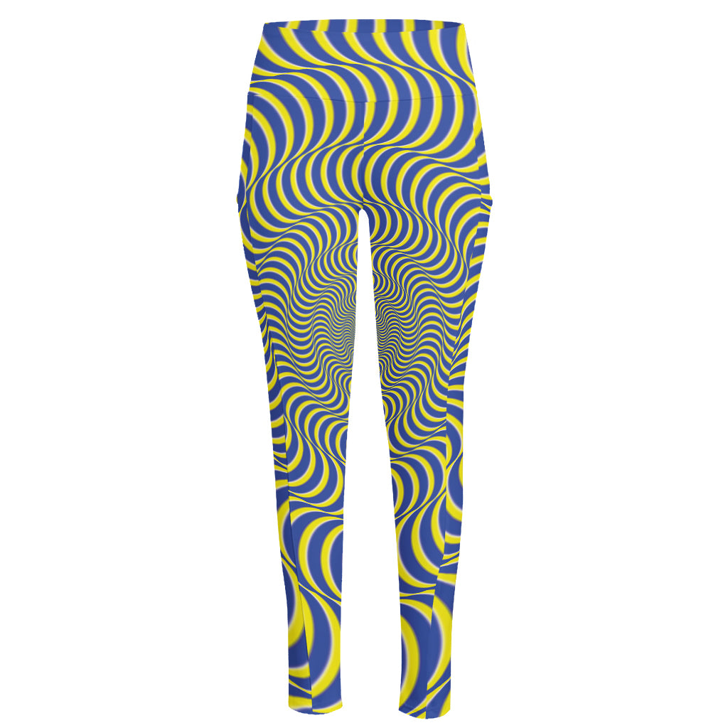 Blue And Yellow Illusory Motion Print High-Waisted Pocket Leggings