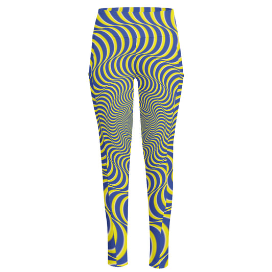 Blue And Yellow Illusory Motion Print High-Waisted Pocket Leggings