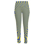 Blue And Yellow Illusory Motion Print High-Waisted Pocket Leggings