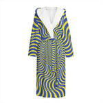 Blue And Yellow Illusory Motion Print Hooded Bathrobe