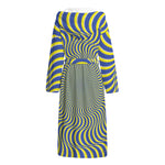 Blue And Yellow Illusory Motion Print Hooded Bathrobe