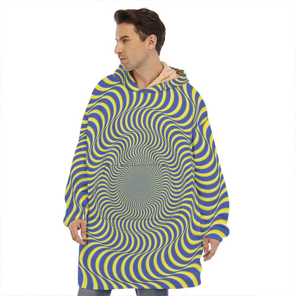 Blue And Yellow Illusory Motion Print Hoodie Blanket