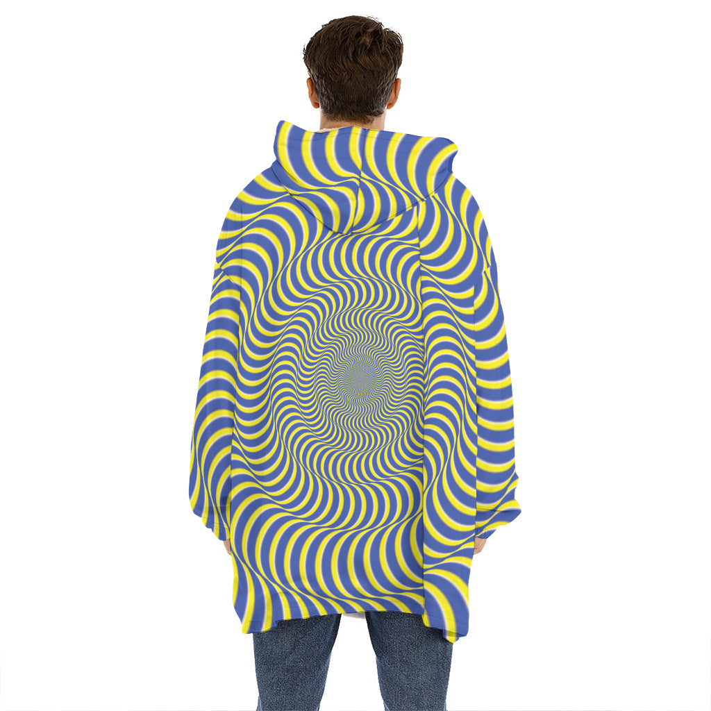 Blue And Yellow Illusory Motion Print Hoodie Blanket