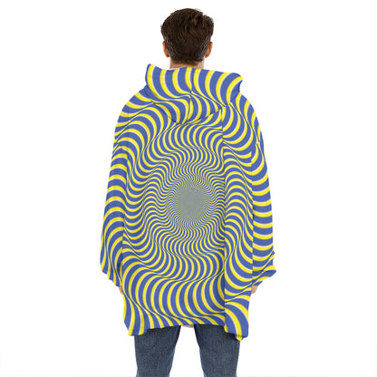 Blue And Yellow Illusory Motion Print Hoodie Blanket