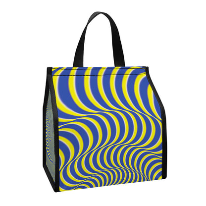 Blue And Yellow Illusory Motion Print Insulated Lunch Tote