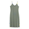 Blue And Yellow Illusory Motion Print Jersey Midi Cami Dress