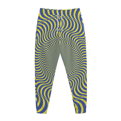 Blue And Yellow Illusory Motion Print Jogger Pants